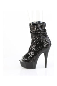 Pleaser DELIGHT-1008SQ Black Sequins Ankle Boot in Black Sequins