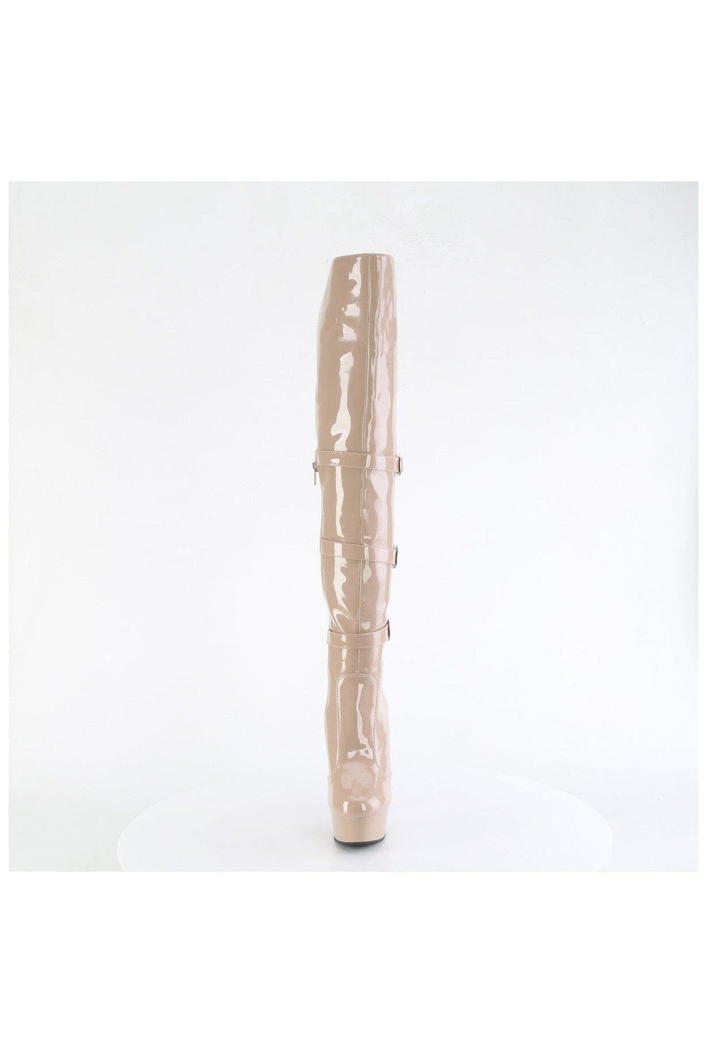 Pleaser DELIGHT-3018 Nude Patent Knee Boot in Nude Patent