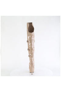 Pleaser DELIGHT-3018 Nude Patent Knee Boot in Nude Patent