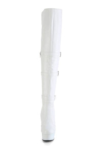 Pleaser DELIGHT-3018 White Faux Leather Thigh Boot in White Faux Leather