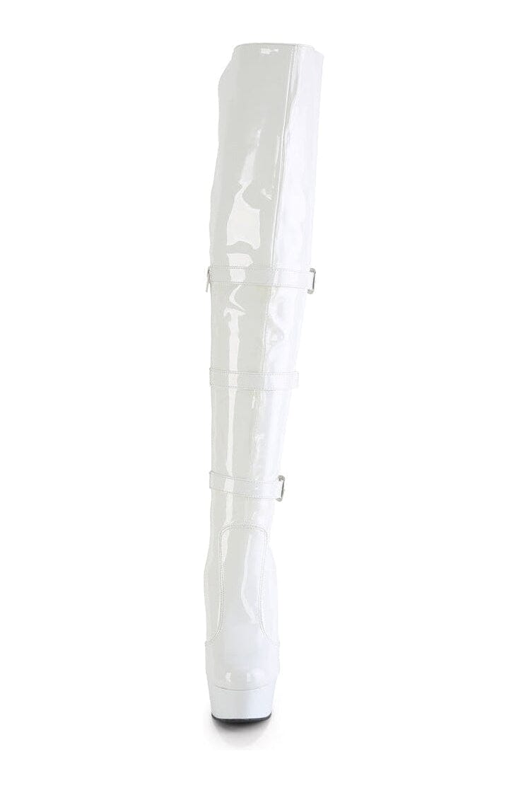 Pleaser DELIGHT-3018 White Patent Thigh Boot in White Patent
