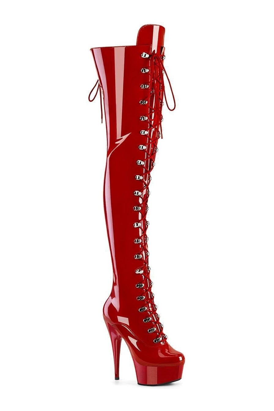 Pleaser Red Thigh Boots Platform Stripper Shoes | Buy at Sexyshoes.com