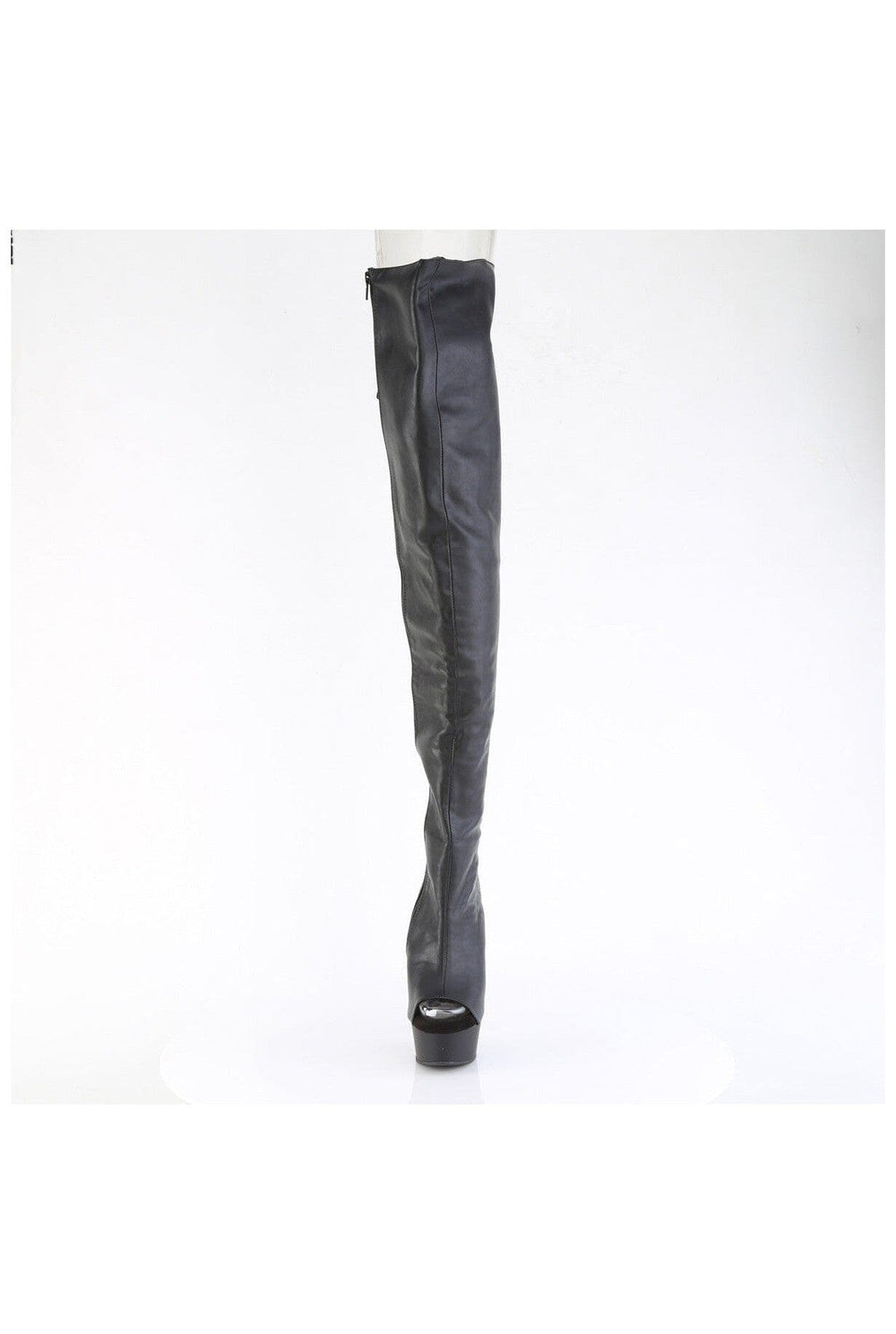 Pleaser DELIGHT-4019 Black Faux Leather Thigh Boot in Black Faux Leather