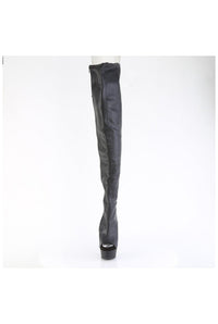 Pleaser DELIGHT-4019 Black Faux Leather Thigh Boot in Black Faux Leather
