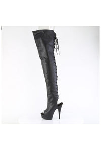 Pleaser DELIGHT-4019 Black Faux Leather Thigh Boot in Black Faux Leather