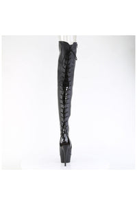 Pleaser DELIGHT-4019 Black Faux Leather Thigh Boot in Black Faux Leather