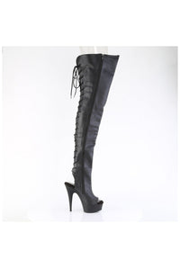 Pleaser DELIGHT-4019 Black Faux Leather Thigh Boot in Black Faux Leather