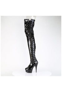 Pleaser DELIGHT-4050 Black Patent Thigh Boot in Black Patent