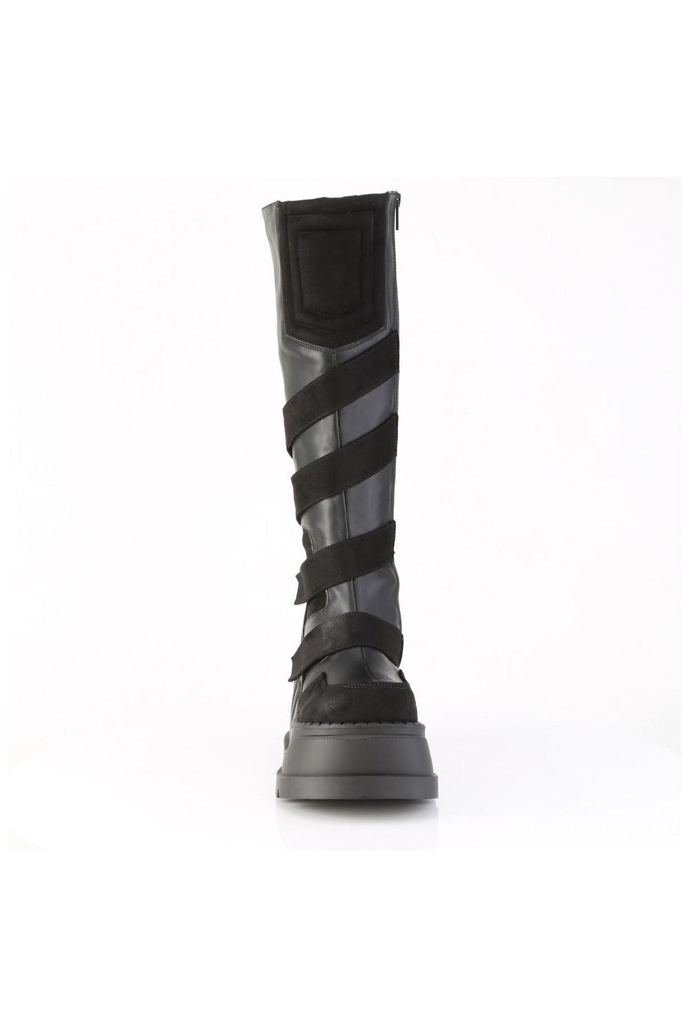 Demonia  STOMP-228 Knee Boot in Black Faux Leather