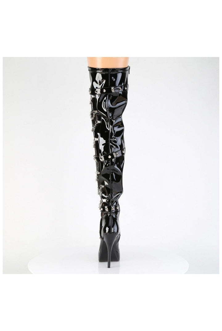 Devious Devious INDULGE-3026 Thigh Boot in Black Patent