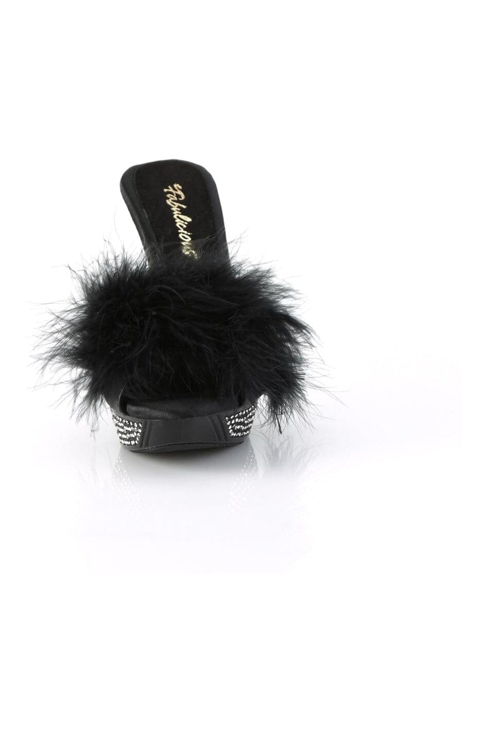Fabulicious ELEGANT-401F Black Marabou Slide in Black Marabou