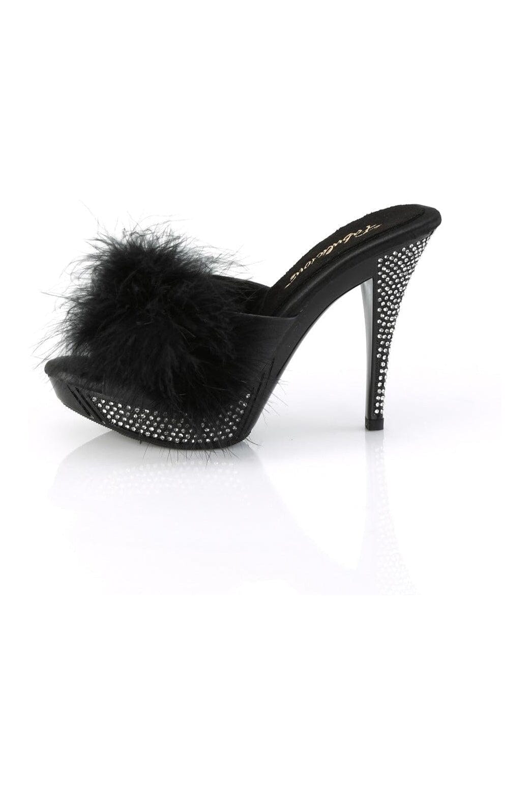 Fabulicious ELEGANT-401F Black Marabou Slide in Black Marabou