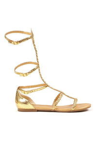 Ellie Shoes Ellie 015 CAIRO Heel Gold Braid Rope Sandal in Gold Faux Leather from SexyShoes.com