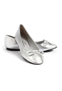 Ellie Shoes Ellie 016 MILA Ballet Flat with Bow in Silver Patent from SexyShoes.com