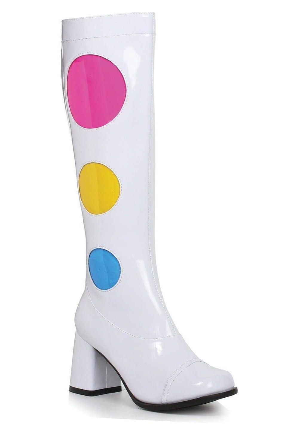 Ellie Shoes Ellie 300 DOTTY 3" Knee High Boot With Zipper Women's in White Patent from SexyShoes.com