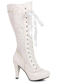 Ellie Shoes Ellie 414 MARY 4" Heel Lace up Victorian Boot in White Fabric from SexyShoes.com