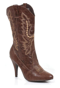 Ellie Shoes Ellie 418 COWGIRL 4" Heel Ankle Cowgirl Boot in Brown Faux Leather from SexyShoes.com