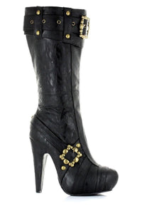 Ellie Shoes Ellie 426 AUBREY 4" Knee High Steampunk Boot With Buckles And Studs in Black Faux Leather from SexyShoes.com