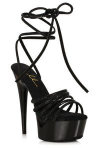 Ellie Shoes Ellie 609 LUSH 6" Rhinestone Strap Sandal in Black Faux Leather from SexyShoes.com