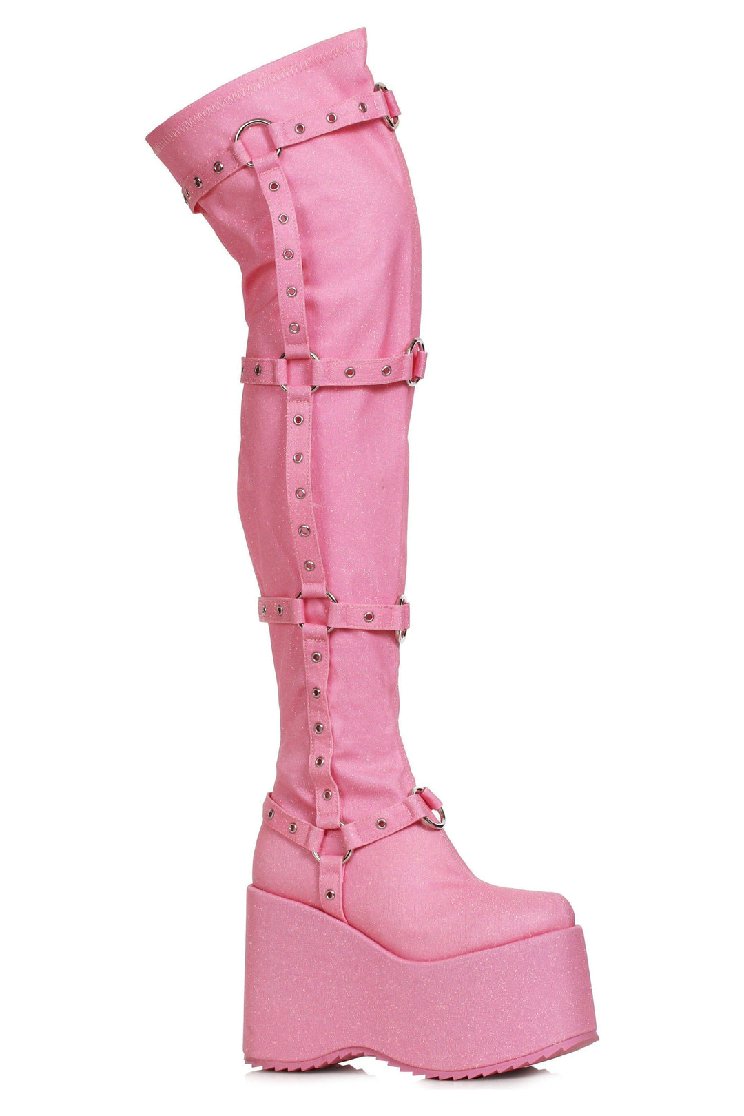 Ellie Shoes Ellie Shoes 500 FUMIKO Chunky Heel Platform Thigh High Boot with Buckles in Pink Faux Leather from SexyShoes.com