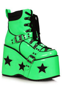 Ellie Shoes Ellie Shoes 500 SPACED Heel Platform Bootie with Star & Buckle Décor in Green Faux Leather from SexyShoes.com