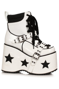 Ellie Shoes Ellie Shoes 500 SPACED Heel Platform Bootie with Star & Buckle Décor in White Faux Leather from SexyShoes.com