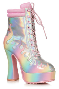 Ellie Shoes Ellie Shoes 557 FIRE Heel Women’s Ankle Boot with Flame in Pink Faux Leather from SexyShoes.com