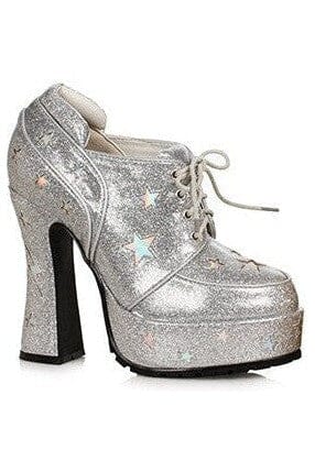 Ellie Shoes Ellie Shoes 557 STARDUST Glitter Stars Retro Platform Shoe in Silver Glitter from SexyShoes.com