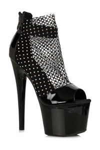 Ellie Shoes Ellie Shoes 709 ADRIANA Fishnet Rhinestone Ankle Bootie in Black Patent from SexyShoes.com