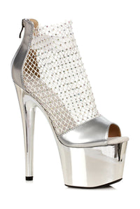 Ellie Shoes Ellie Shoes 709 ADRIANA Fishnet Rhinestone Ankle Bootie in Silver Patent from SexyShoes.com