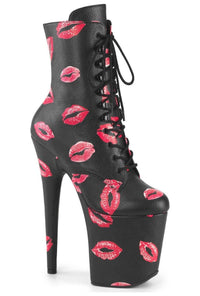 Pleaser FLAMINGO-1020KISSES Black Faux Leather Ankle Boot in Black Faux Leather from SexyShoes.com