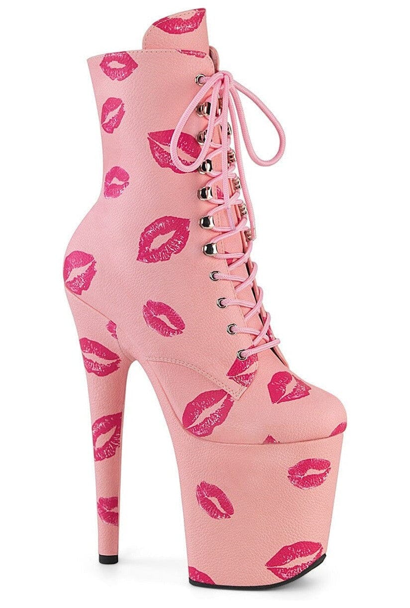 Pleaser FLAMINGO-1020KISSES Pink Faux Leather Ankle Boot in Pink Faux Leather from SexyShoes.com