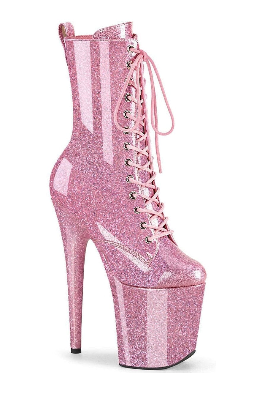 Pleaser FLAMINGO-1040GP Pink Glitter Patent Ankle Boot in Pink Glitter Patent from SexyShoes.com