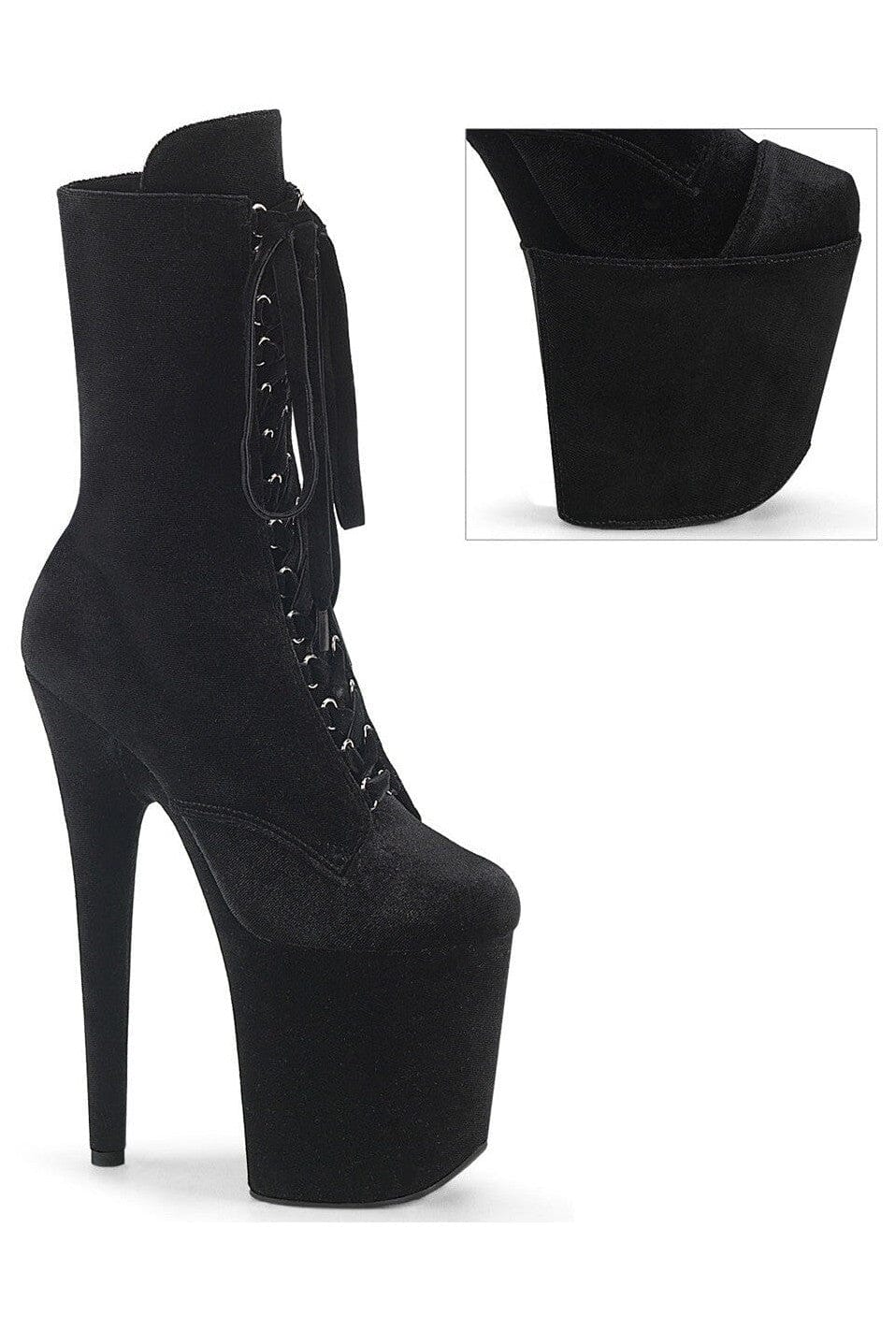 Pleaser FLAMINGO-1045VEL Black Velvet Ankle Boot in Black Velvet from SexyShoes.com