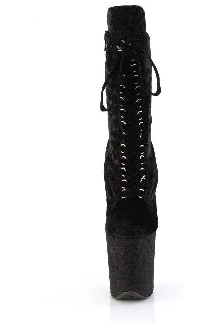 Pleaser FLAMINGO-1045VEL Black Velvet Ankle Boot in Black Velvet