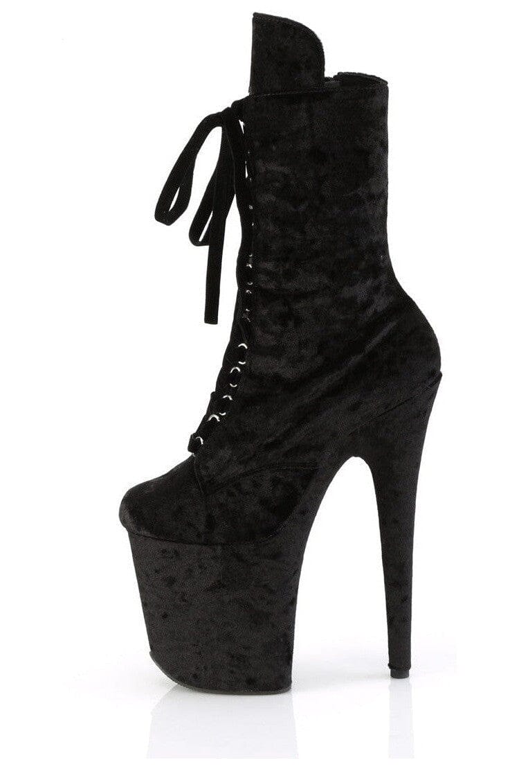 Pleaser FLAMINGO-1045VEL Black Velvet Ankle Boot in Black Velvet