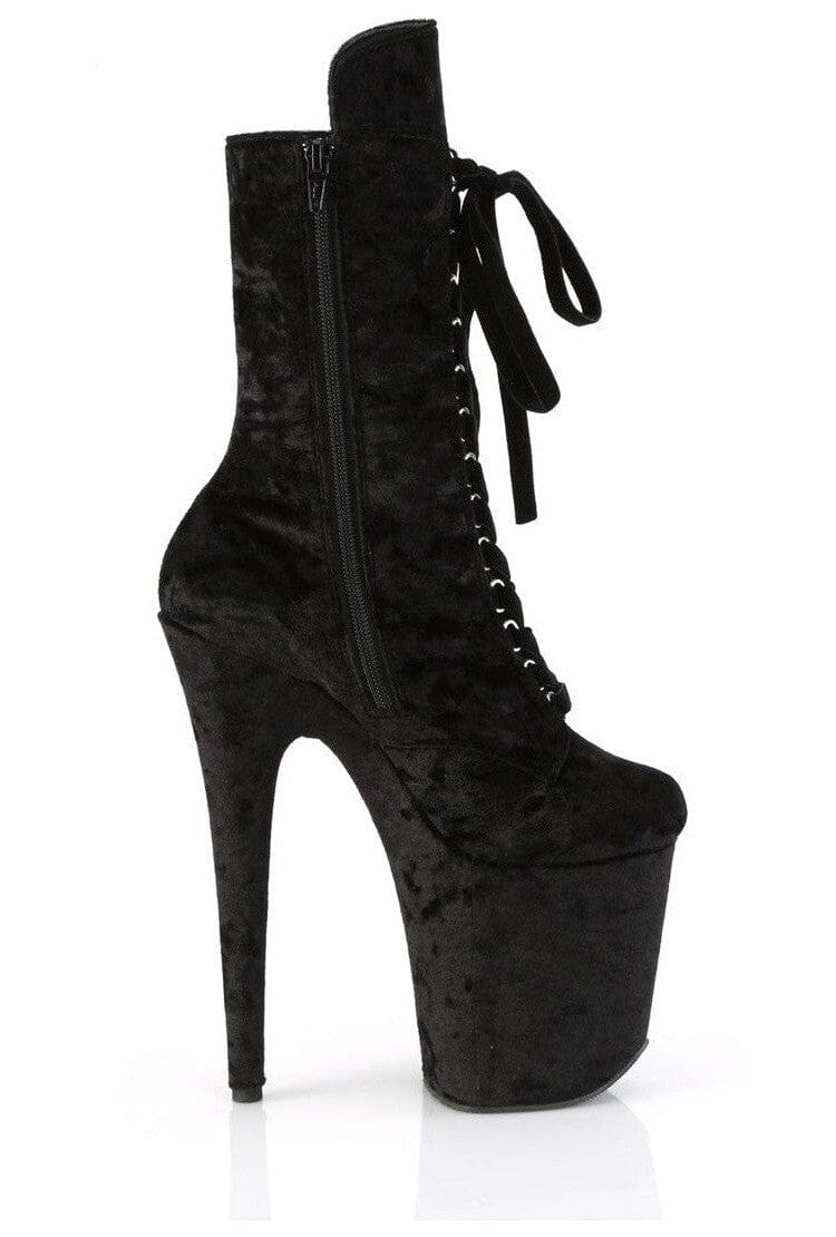 Pleaser FLAMINGO-1045VEL Black Velvet Ankle Boot in Black Velvet