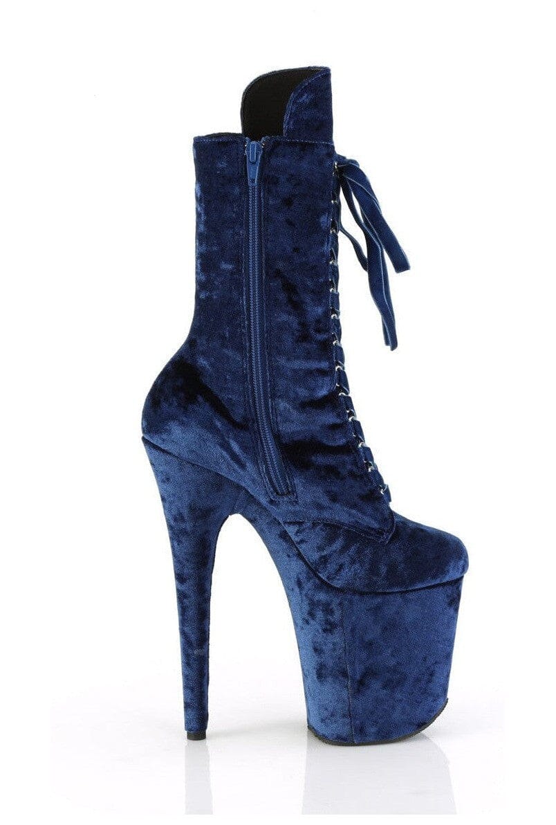 Pleaser FLAMINGO-1045VEL Blue Velvet Ankle Boot in Blue Velvet