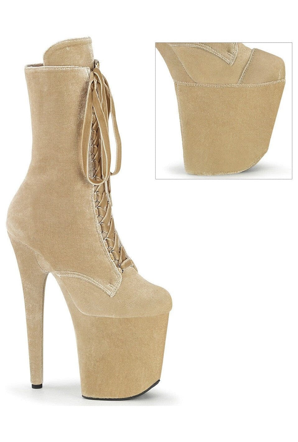 Pleaser FLAMINGO-1045VEL Cream Velvet Ankle Boot in Cream Velvet from SexyShoes.com