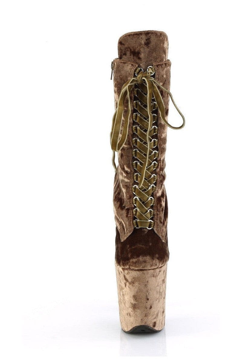 Pleaser FLAMINGO-1045VEL Green Velvet Ankle Boot in Green Velvet