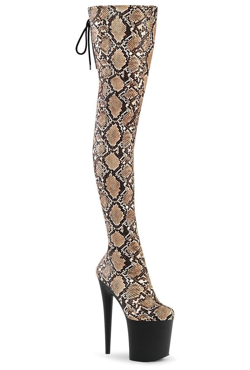 Pleaser FLAMINGO-3008SP-BT Animal Faux Leather Thigh Boot in Animal Faux Leather from SexyShoes.com