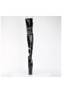Pleaser FLAMINGO-3850 Black Patent Thigh Boot in Black Patent