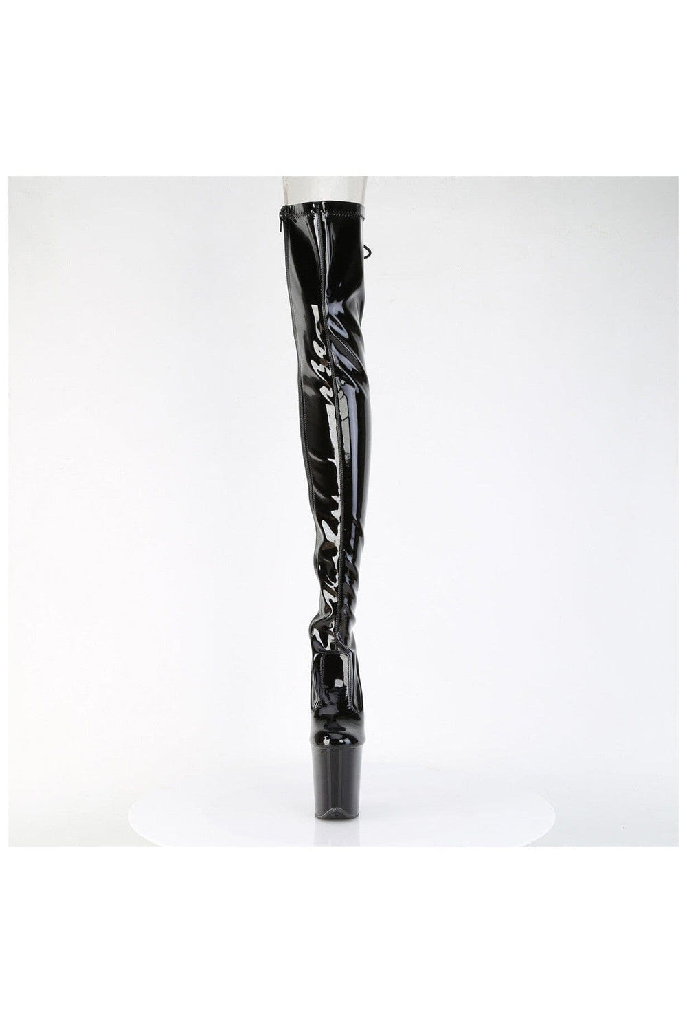 Pleaser  FLAMINGO-3850 Thigh Boot in Black Patent