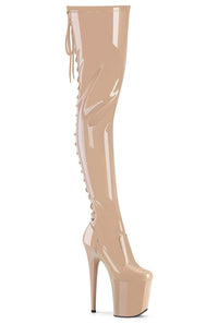 Pleaser FLAMINGO-3850 Nude Patent Thigh Boot in Nude Patent from SexyShoes.com