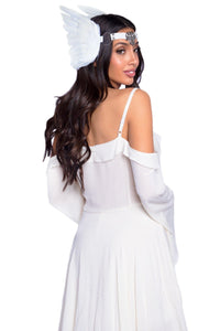 Feather Headband With O-Ring And Metal Filigree Medallion Accent-Costume Headwear-SEXYSHOES.COM