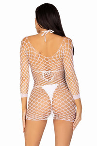 Fence Net Long Sleeved Mini Dress-Stripper Dresses-SEXYSHOES.COM