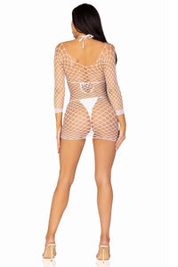 Fence Net Long Sleeved Mini Dress-Stripper Dresses-SEXYSHOES.COM