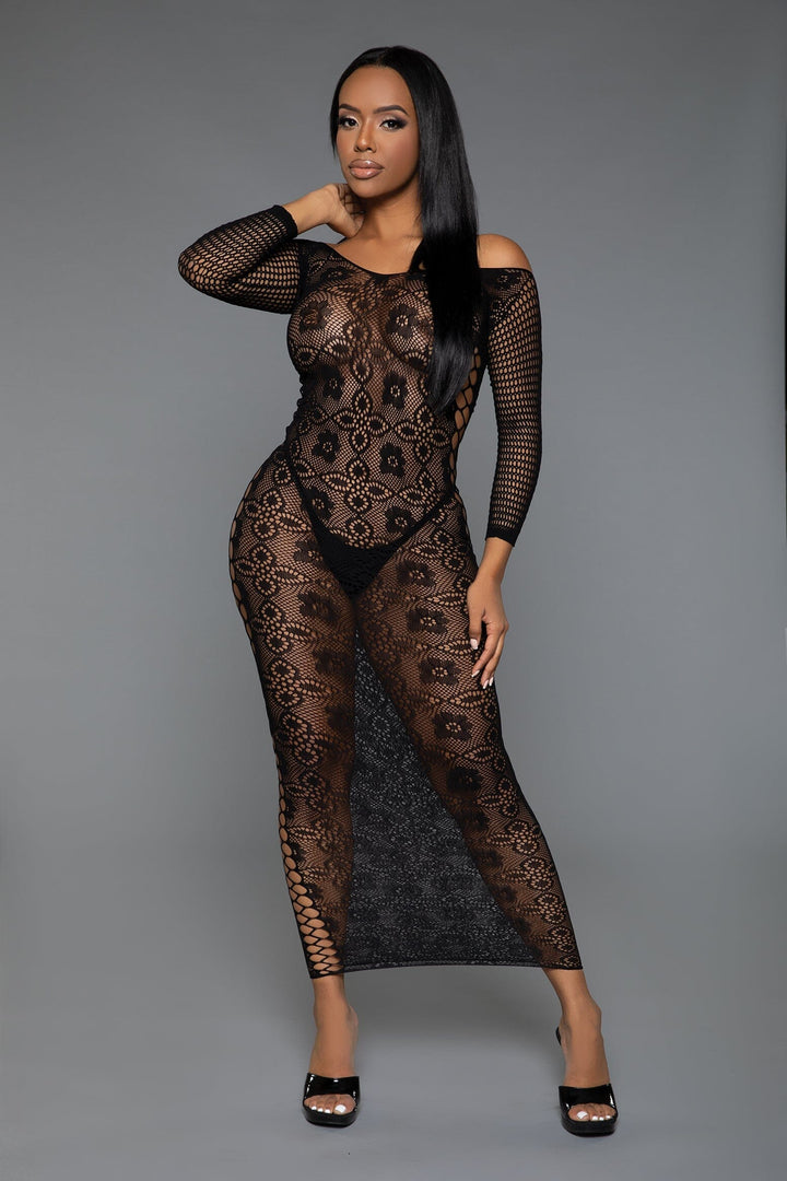 Floral Lace Dress with Crisscross Cut-out Sides-Club Dresses-SEXYSHOES.COM