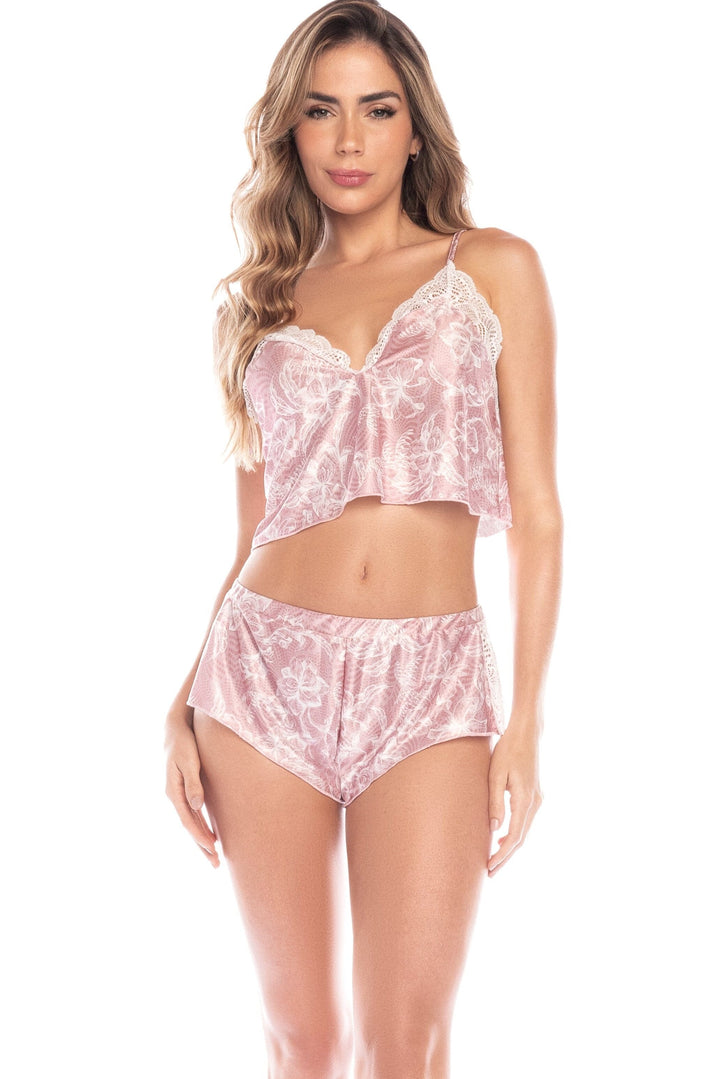 Floral Pajama Set with Lace Details-Sleepwear-SEXYSHOES.COM