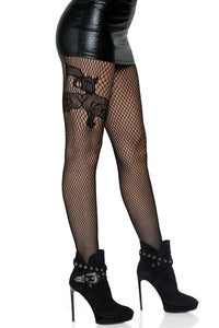 Leg Avenue Gunslinger Garter Diamond Net Tights in Black  from SexyShoes.com